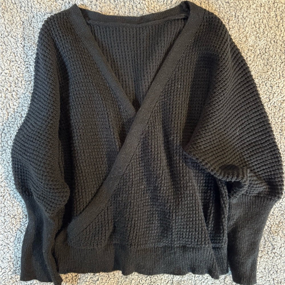 Black Knit Wrap Sweater